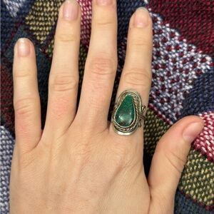 Elegant Silver and Green Stone Ring